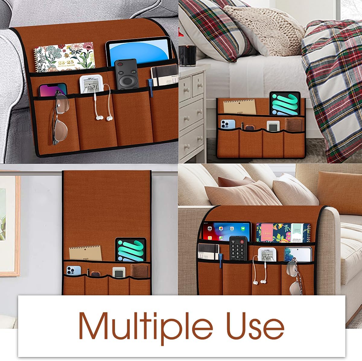 Joywell Remote Caddy Couch Remote Control Holder for Recliner Sofa Armrest Organizer Non Slip Arm Chair Caddie with 6 Pocket Storage for Magazine, Tablet, Phone, iPad, Black