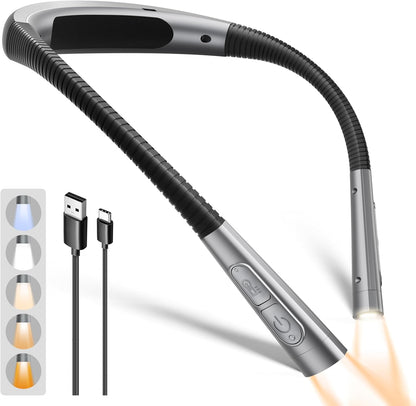 Glocusent Upgraded Neck Light,100Hrs Slimmer Reading Light for Books in Bed | 5 Color & 5 Brightness Book Light,Rechargeable Reading light, Crocheting,Knitting Repairing,Crafting, Book Lovers,Christmas