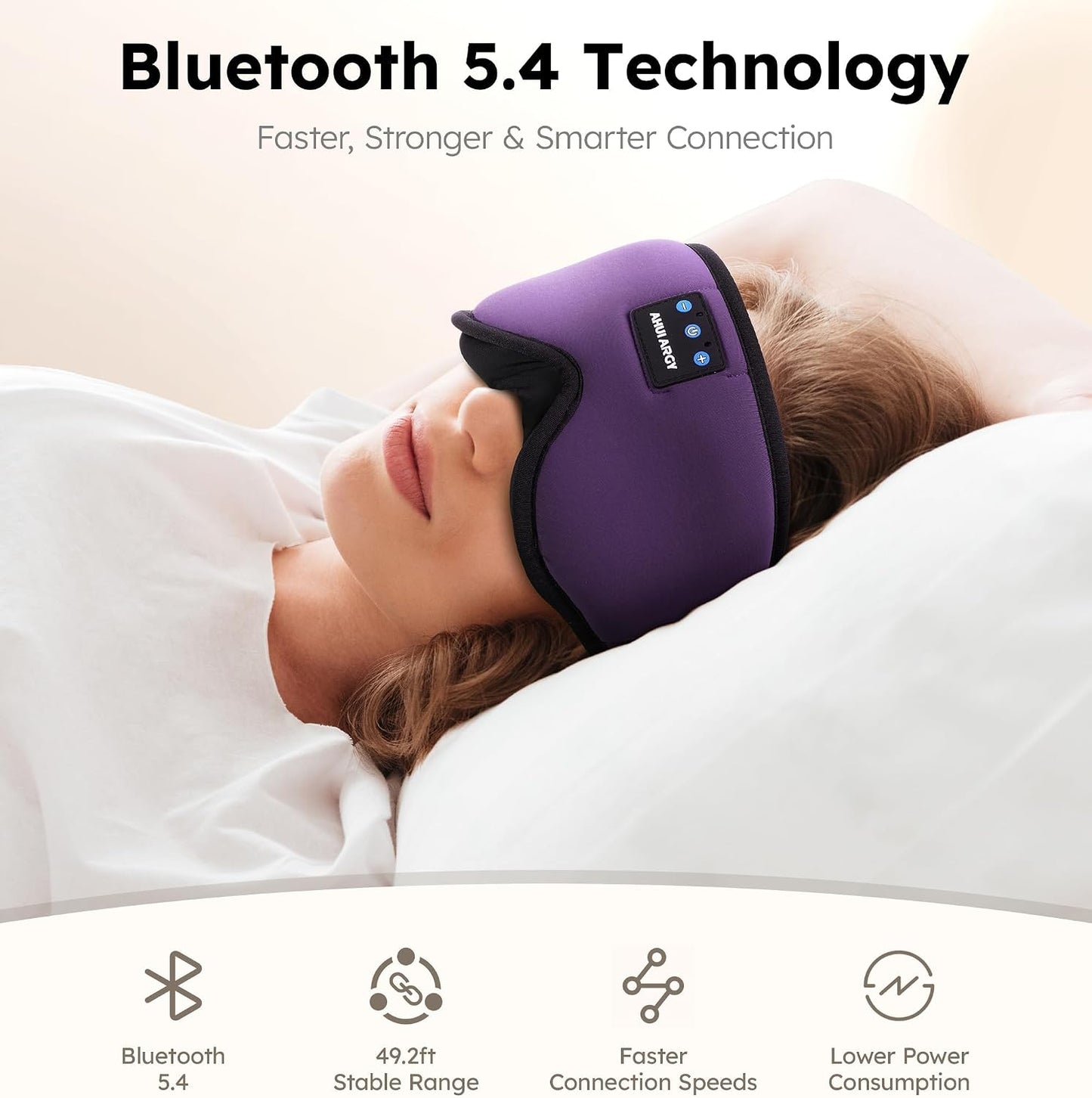 Ice Silk Sleep Mask with Headphones, Sleep Headphones for Side Sleeper with 3D Cups, Bluetooth 5.4 Sleeping Eye Mask, Total Blackout Sleeping Headphones for Women Men (Purple)