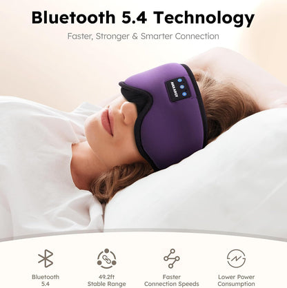 Ice Silk Sleep Mask with Headphones, Sleep Headphones for Side Sleeper with 3D Cups, Bluetooth 5.4 Sleeping Eye Mask, Total Blackout Sleeping Headphones for Women Men (Purple)