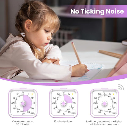 Visual Timer for Kids, Countdown Timer with Pause Function, White | Timer for Kitchen Cooking, Classroom, Study, Toddler, ADHD, Cute Timer Clock, Alarm 3 Volume Levels, Light Indicator