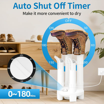 Boot Dryer, Shoe Dryer and Glove Dryer with Timer and Fan, White