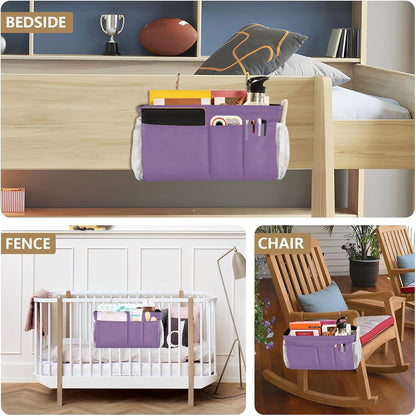 Warm Purple Bedside Caddy Bedside Storage Organizer Hanging Storage Bag for Bunk and Hospital Beds, Dorm Rooms Bed Rails