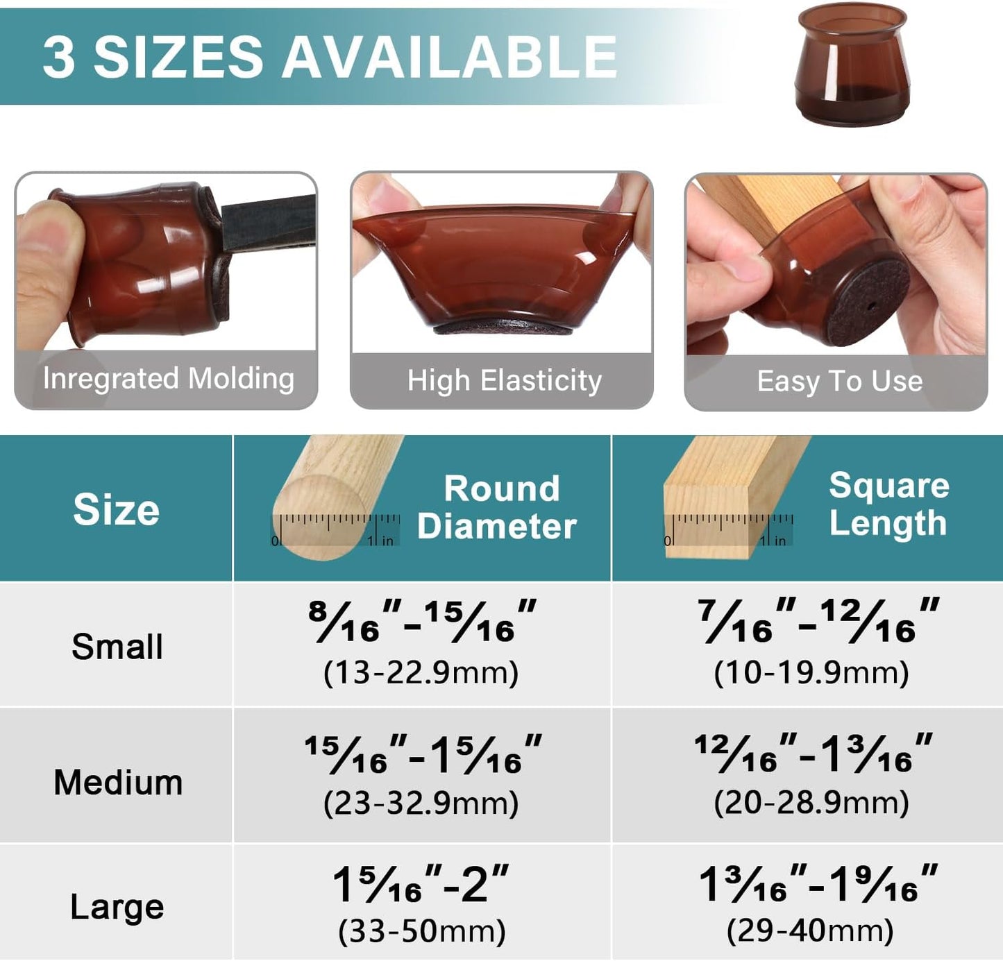 Ansible 24 Pcs Chair Leg Floor Protectors Square | Silicone Felt Furniture Leg Pads Caps Covers for Hardwood Floors (Fit:1-1/16" to 1-5/8")