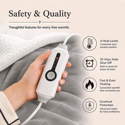 Electric Heated Blanket Full Size 72"x84" – Light Gray | ETL for Safe Overnight, 4 Heat Settings & 10H Auto Off, Dual-Sided Microplush Sherpa for Home Night, Machine washable