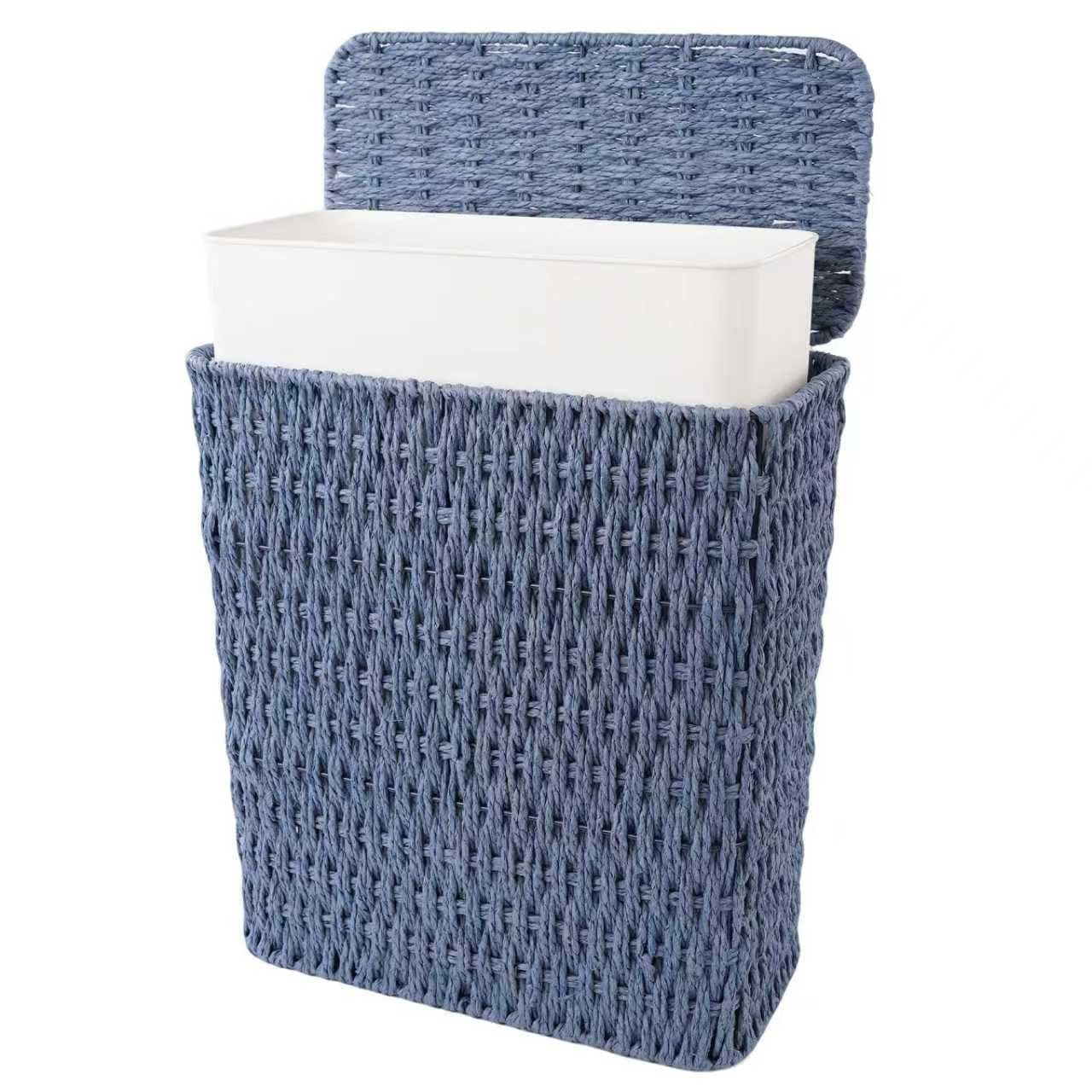 Coeusy 3 Gallon Wicker Trash Can,Small Bathroom Trash Can with Lid,Natural Water Hyacinth Wicker Waste Basket for Bedroom,Toilet,Narrow Garbage Can with Removable Liner