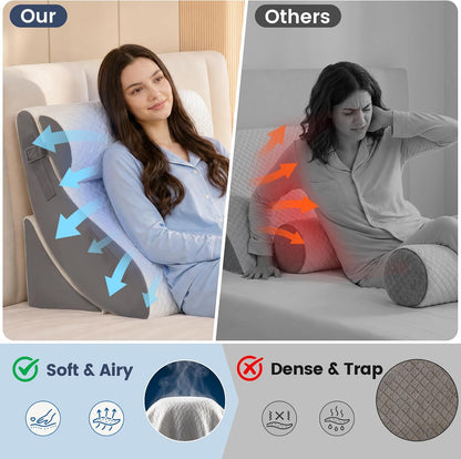 5PCS Wedge Pillow Set for After Surgery, Adjustable Orthopedic Foam Bed Wedge Pillow for Acid Reflux, GERD & Heartburn Relief, Back & Leg Elevation Support for Sleeping & Sitting Up, White Grey