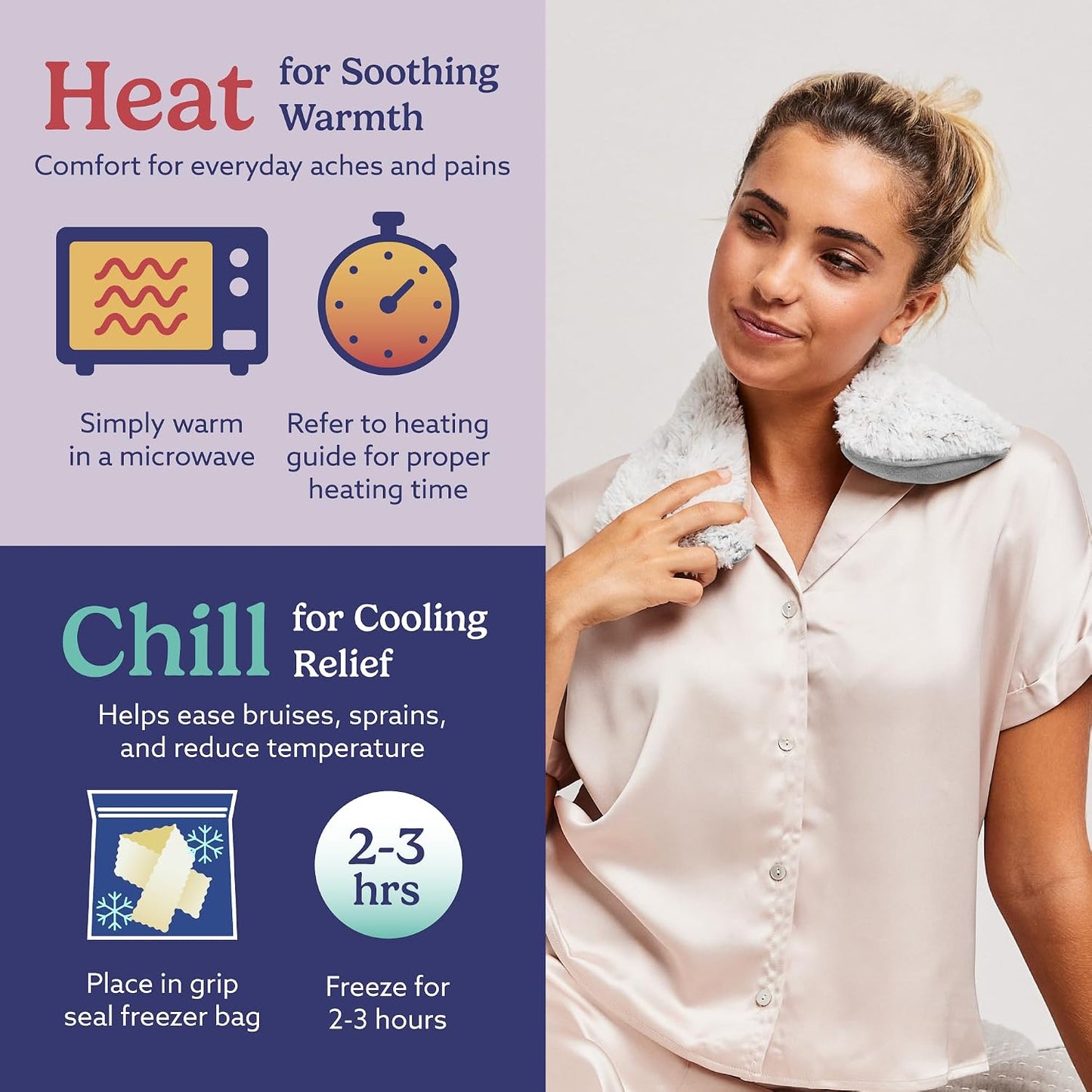 warmies Microwavable Shoulder Heating Pad, Neck Warmer & Heat Pack, Snowy | Steady Pressure, Cooling Relief, Scented with Calming French Lavender, Microwave 30 sec, Freeze 2-3 hrs, Soft Faux Fur