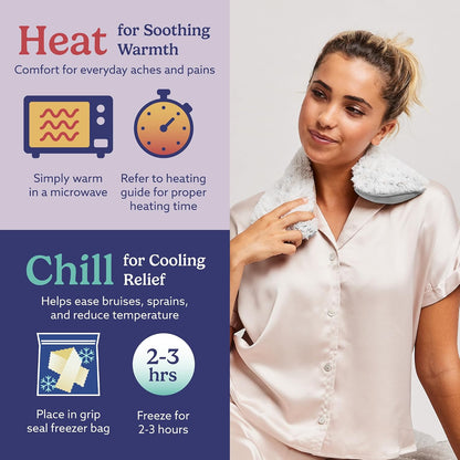 warmies Microwavable Shoulder Heating Pad, Neck Warmer & Heat Pack, Snowy | Steady Pressure, Cooling Relief, Scented with Calming French Lavender, Microwave 30 sec, Freeze 2-3 hrs, Soft Faux Fur