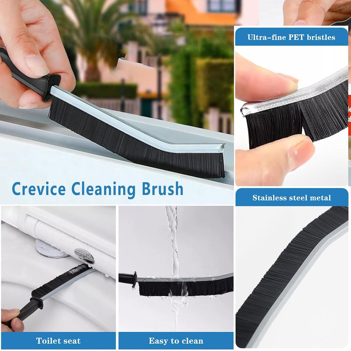 Crevice Cleaning Brush 12-Pack - Heavy Duty Hard Bristle Gap Brush for Deep Cleaning - Ultra-Thin Window Track Cleaning Tool for Shower Grout, Sliding Doors, Baseboards & Auto Detailing