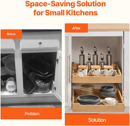 VEVOR Pull Out Cabinet Organizer, 14"W x 21"D Cabinet Drawer, Soft Close Slide out Shelf, Heavy-Duty Sliding Wood Drawer, Bottom Mount Size（14.5"W x 23"D）and Side Mount Size（15"W x 23"D） | Heavy-Duty Sliding Shelf with Bottom or Side Mounting for