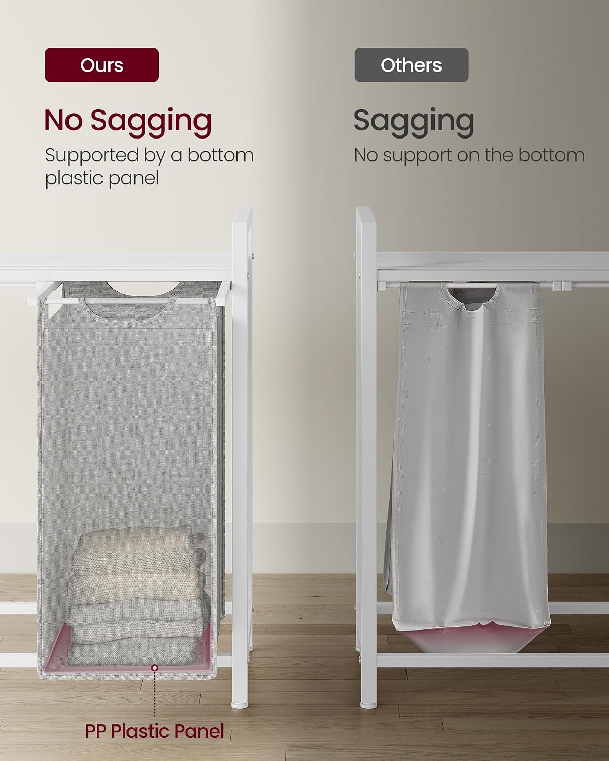 VASAGLE Laundry Hamper, Laundry Basket Sorter with 3 Pull-Out and Removable Bags, Shelf, Metal Frame, 3 x 10.6 Gallons (40 L), 36.4 x 13 x 28.4 Inches, Cappuccino Beige and Natural Beige UBLH301LH01