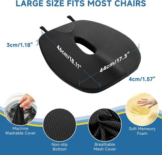 Car Seat Cushion for Driving Thin Seat Pad Drivers Seat Cushion | Better Visibility Sciatica Pain Relief High Density Memory Foam Breathable Mesh Non-Slip Base Machine Washable Cover