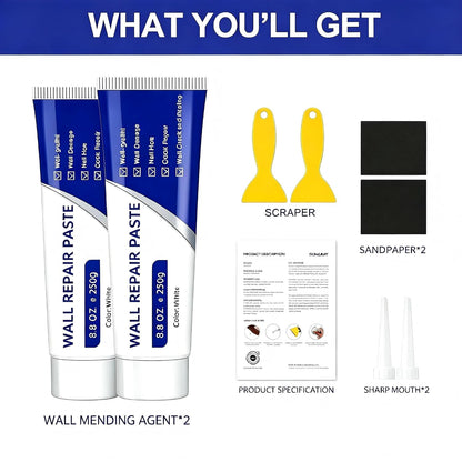 Drywall Repair Kit with Scraper, 2026 Upgrade Wall Repair Paste Tube for Holes & Cracks, Professional Drywall Patch Paste & Wall Repair Ointment for DIY Home Improvement (White) (1)