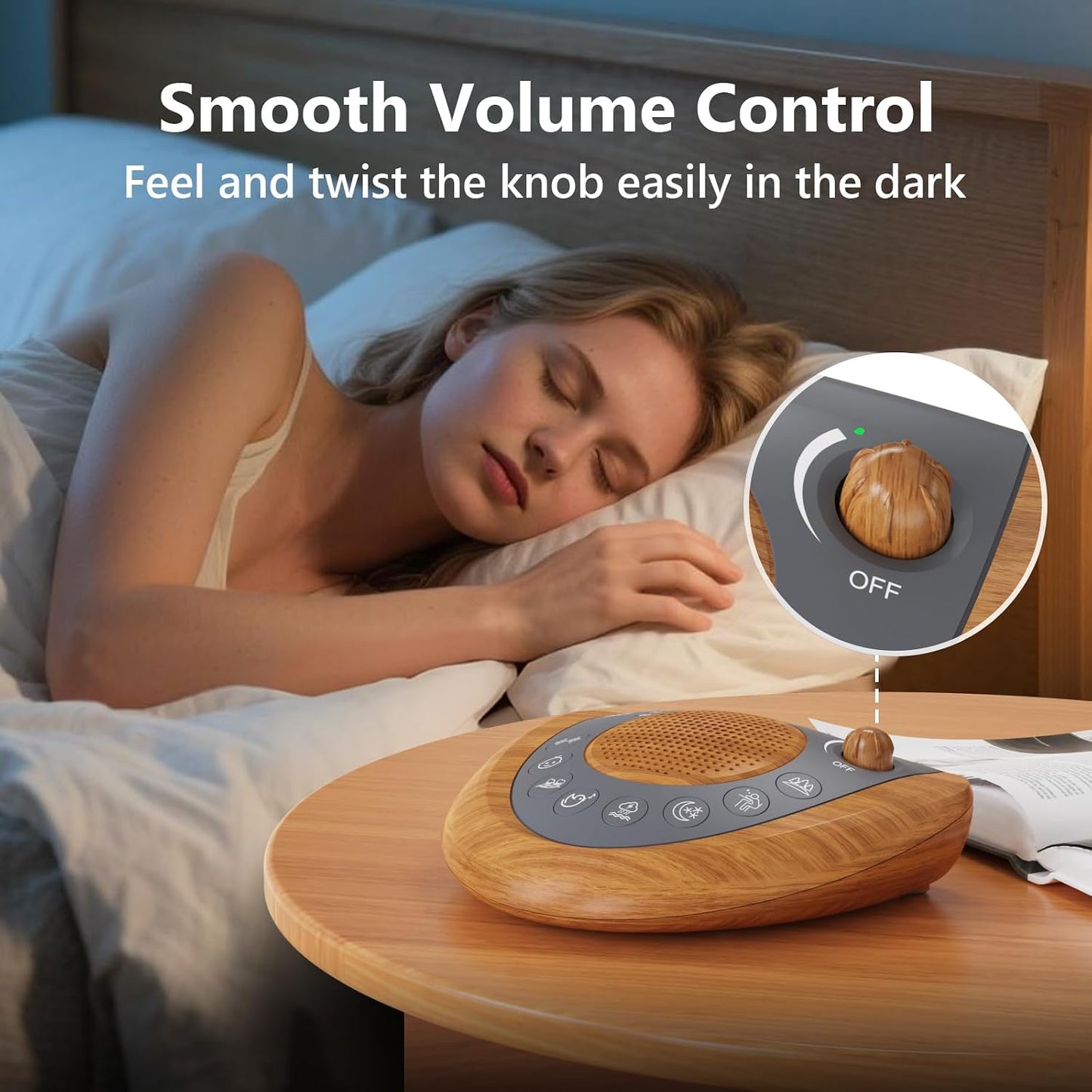 Mesqool Portable White Noise Machine with 24 Soothing Sounds for Sleep | Timer and memory function, headphone jack, USB charging, and AC or battery power for babies, kids, adults and travel