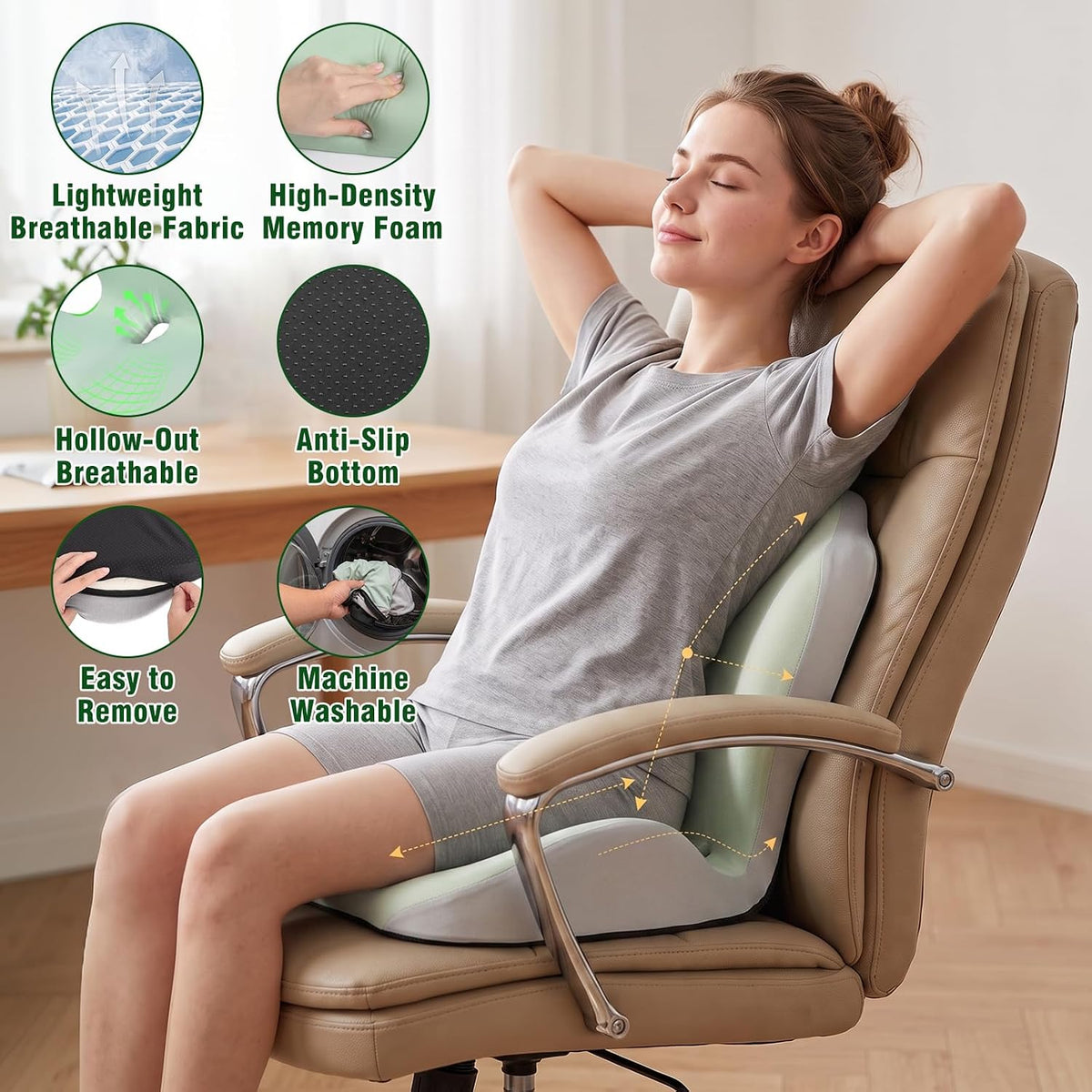 Car Seat Cushion Office Chair Cushion with Lumbar Support Pillow