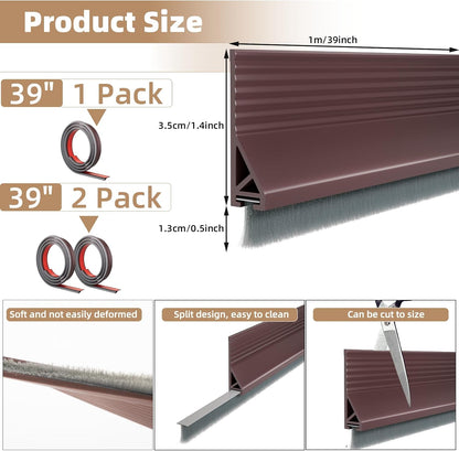 KNEELISA 39”X 1 Pack Door Sweep Brush Bottom Exterior & Interior,Silicone | Adhesive Under Door Draft Stopper with Bristle,Gap Filler Noise Blocker,Soundproofing Seal Strip,Black