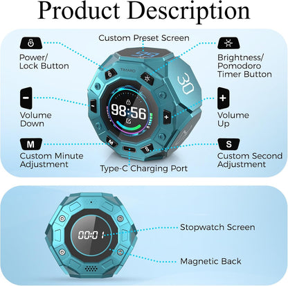 TIMARO Flip Pomodoro Timer with 3/5/10/25/30 Min Presets | Magnetic Productivity Timer with Custom Countdown & Stopwatch, Visual Focus clock for Study, Work, ADHD & Kitchen