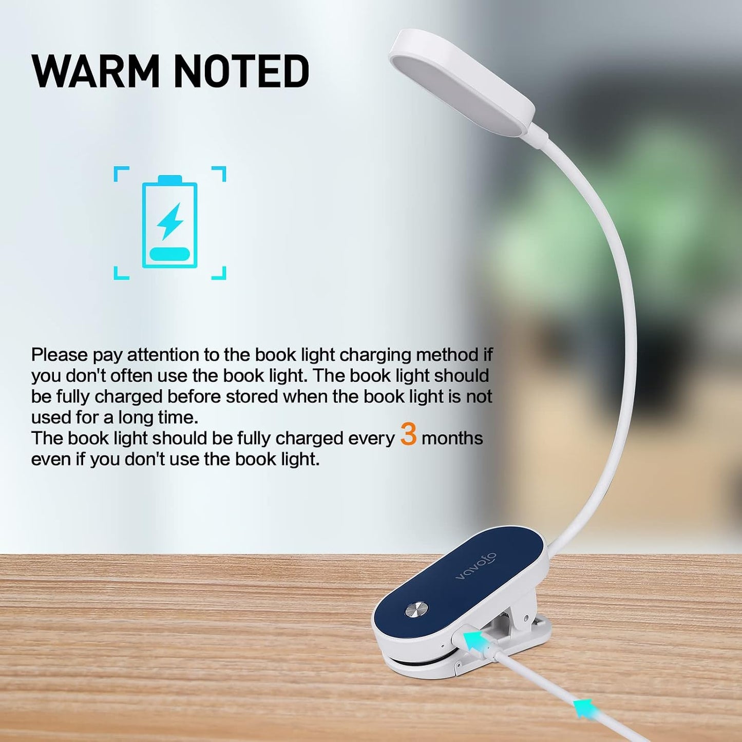 VAVOFO Rechargeable Book Light, 14 LEDs Eye Care Clip On Amber Reading Light for Bookworms Reading in Bed with 9 Colors 9 Brightness (Blue)