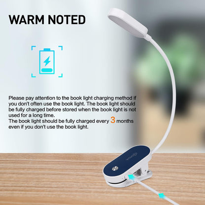 VAVOFO Rechargeable Book Light, 14 LEDs Eye Care Clip On Amber Reading Light for Bookworms Reading in Bed with 9 Colors 9 Brightness (Blue)