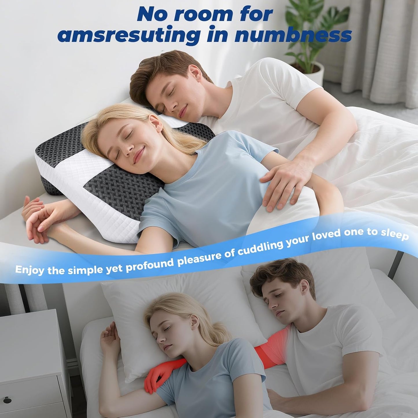 SAHEYER Side Sleeper Pillow with Arm Holes, 2 in 1 Shoulder Relief System for Rotator Cuff Pain, Memory Foam Pillow for Adults with 3 Arm Place Hole - for Side, Back and Stomach, Black
