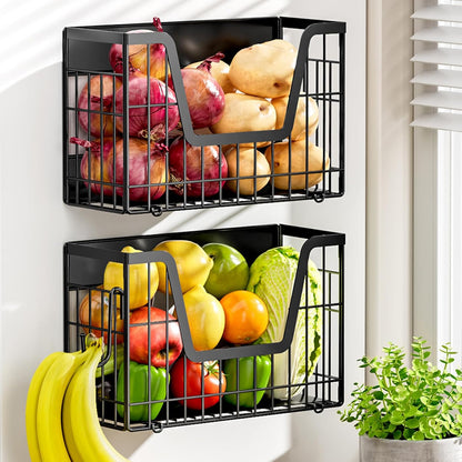 Magnetic Shelf for Fridge, Fruit Basket Magnet Shelves with 2 Hooks