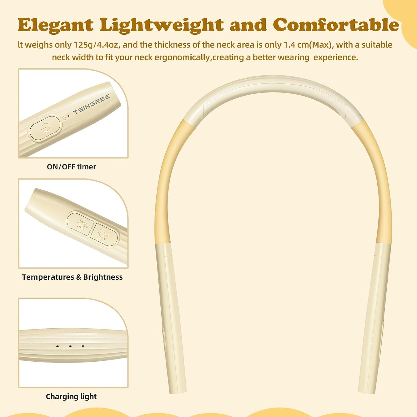 Upgraded LED Neck Reading Light, Book Light, Rechargeable, 3 Colors & 3 Brightness Adjustable, Auto-Off Timer, Neck Light for Reading in Bed, Long Lasting, Perfect for Repairing, Knitting.