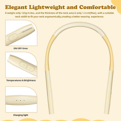 Upgraded LED Neck Reading Light, Book Light, Rechargeable, 3 Colors & 3 Brightness Adjustable, Auto-Off Timer, Neck Light for Reading in Bed, Long Lasting, Perfect for Repairing, Knitting.