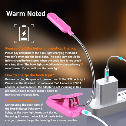 VAVOFO Rechargeable Book Light for Reading in Bed Kids, 7 LED Reading Light with 9-Level Warm Cool White Daylight, Eye Care Lamp with Power Indicator for Bookworms (Yellow)