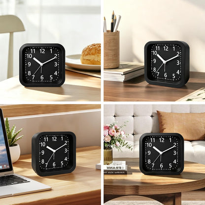 Loud Alarm Clock for Heavy Sleepers, 4.5" Simple Square Analog Alarm Clocks with Silent Movement Battery Operated Easy-to-Read Dial, Plastic Small Desk Clock for Bedroom Teens Seniors, Black