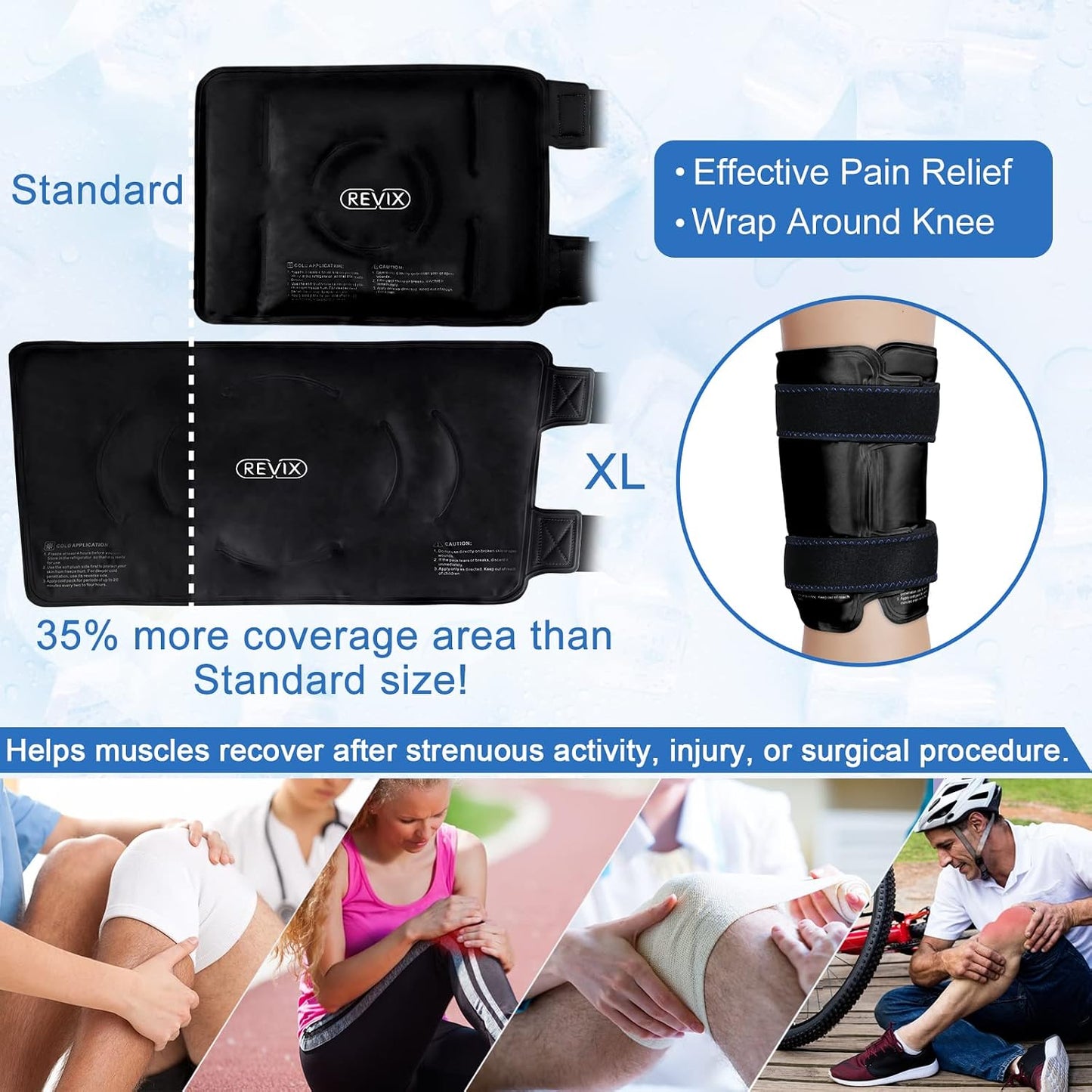 REVIX XL Knee Ice Wrap Around Entire Knee, Gel Ice Pack for Muscle Ache, Cold Pack to Reduce Discomfort and Promote Flexibility, Soft Plush Linings, Purple