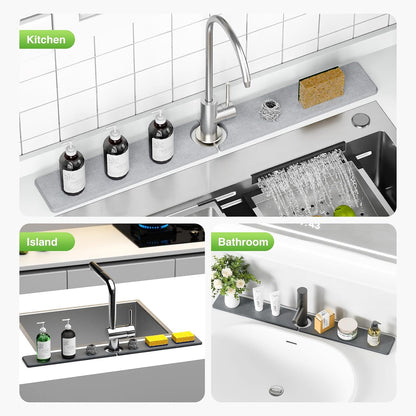 Premium Stone Faucet Mat for Kitchen Sink, 30" x 4" White | Quick Drying & Water Absorbent, Sink Splash Guard Tray for Prevents Moisture Buildup