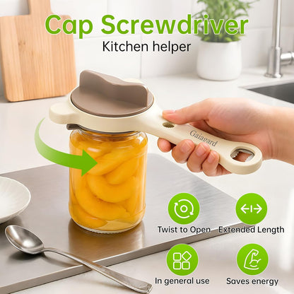 4-in-1 Jar Opener for Seniors & Arthritis Sufferers - Adjustable Stainless Steel Lid Remover with Non-Slip Grip, Ergonomic Kitchen Tool for Weak Hands, Fits Bottles, Jars & Cans