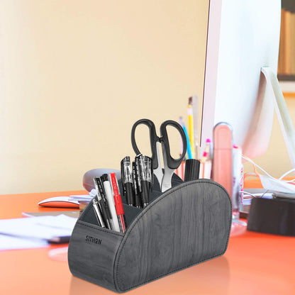 SITHON Remote Control Holder with 5 Compartments | PU Leather Remote Caddy Desktop Organizer Store TV, DVD, Blu-Ray, Media Player, Heater Controllers, Stripe Black