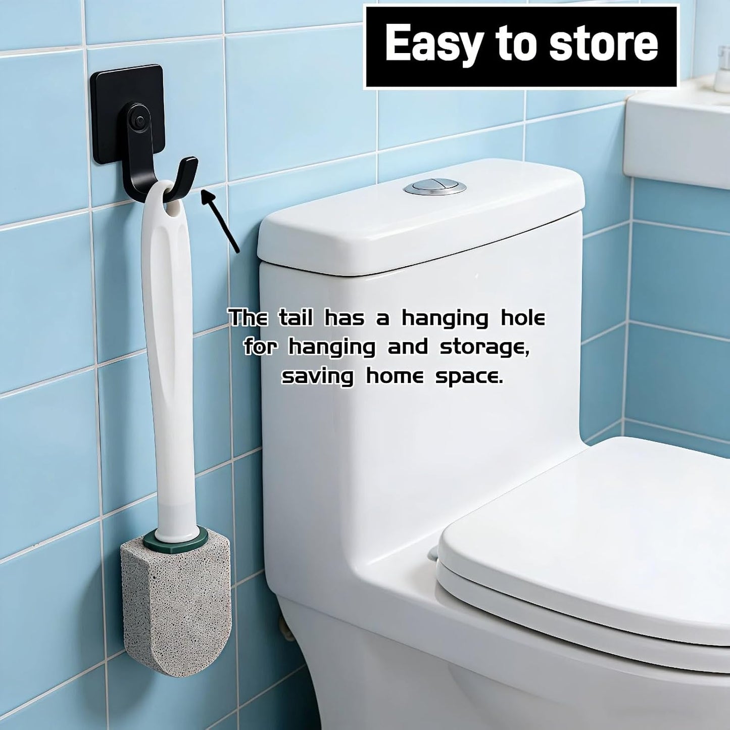Pumice Stone Toilet Bowl Cleaner with Long Handle, 9.65 Inch, Includes 1 Handle and 3 Pumice Stones, Hard Water Stain Remover for Toilet, Bathtub, Tile, Grill