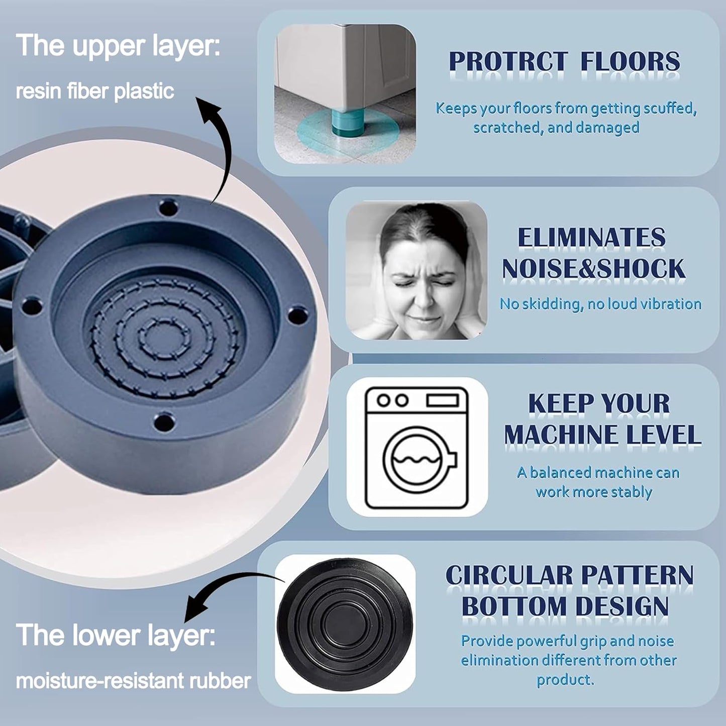 Anti Vibration Pads Increase 1.38"/2.36", 8pcs Washing Machine Base Foot Pads, Non Slip Heighten Shock and Noise Cancelling Mat for Washer and Dryer Machine Support Protects Pedestals