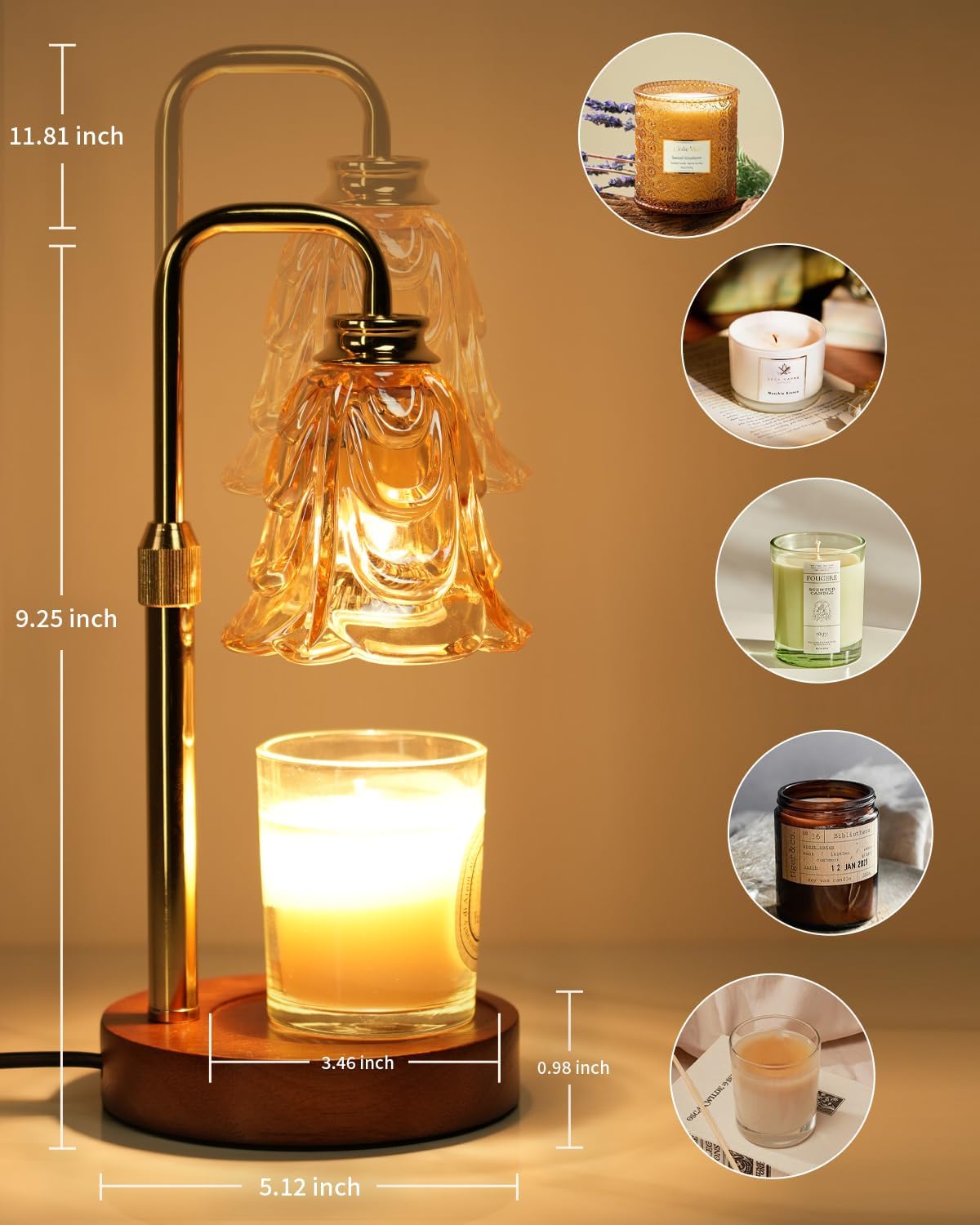 SupBri Candle Warmer Lamp with Timer & 4Bulbs, Pink Flower Glass Shdae