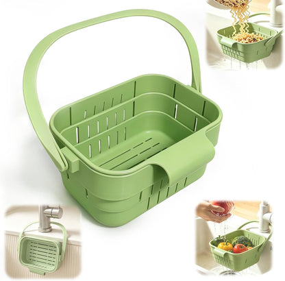 Foldable Hanging Sink Drain Basket, Hanging Sink Basket (Green) | No-Drill Foldable Design Saves Sink Space with Fast Drainage for Food Scraps, Sponge Storage, Fruit Rinsing and Kitchen Use