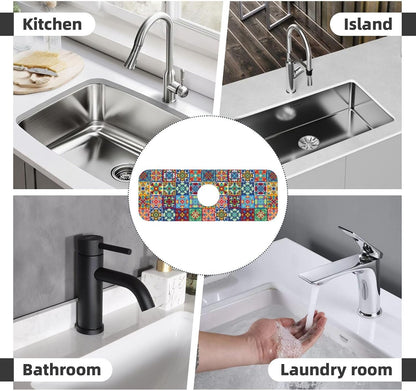 Abstract Flower Blooming Floral Watercolor Kitchen Sink Splash Guard Faucet Mat Super Absorbent Fast Drying Mat Sink Gadgets-Fast Drying Pad Sink Mat For Kitchen Bathroom (15" X 5.5" )
