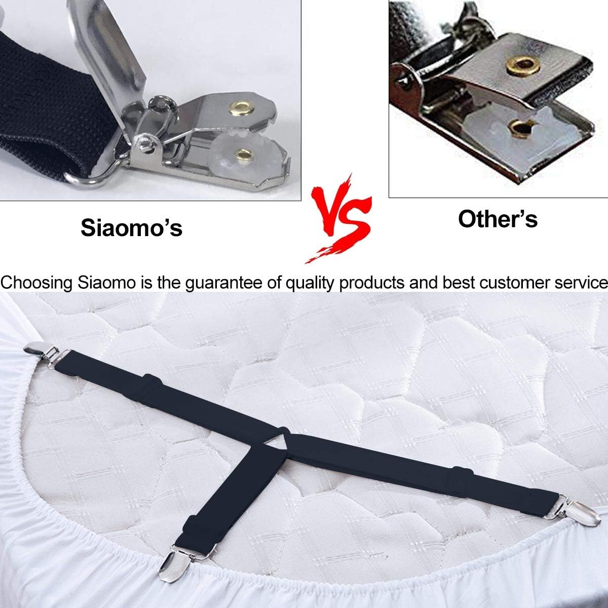 Bed Sheet Holders Straps Fasteners - 4 Pcs 3 Ways Sheet Fasteners Fitted Sheet Corner Grippers Holder Elastic Adjustable Sheet Clip Hooks Suspenders Straps(Black Triangle)