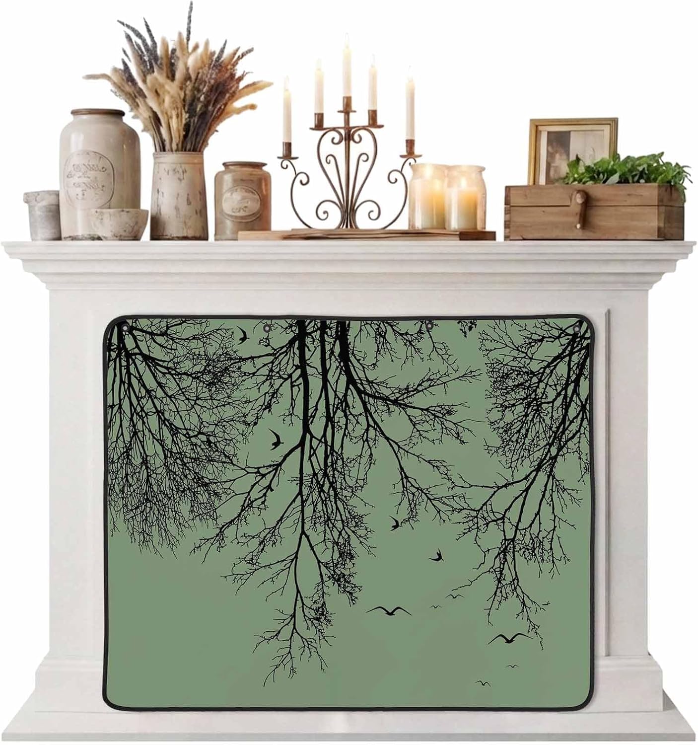 Magnetic Fireplace Cover Tree Branches Bird Fireplace Screen Decorative Brown Black Twigs Deadwood Insulation Fireplace Blocker Save Energy Fireplace Draft Stopper Covers for Living Room 45x34 Inch