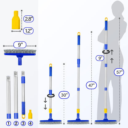 Grout & Scrub Brush Combo, Floor Scrubber with Long Handle, Multi-Purpose Stiff Bristles Cleaning Brush Set for Tile, Grout, Deck, Kitchen, Shower Floor (2 Pcs)