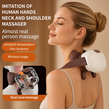 Neck and Shoulder Massager,Portable Shiatsu Back Massage Hand-Shaped Deep Tissue 4D Kneading Massager with Heat for Pain Relief and Muscle Relax,Gifts for Women Men,(Green)