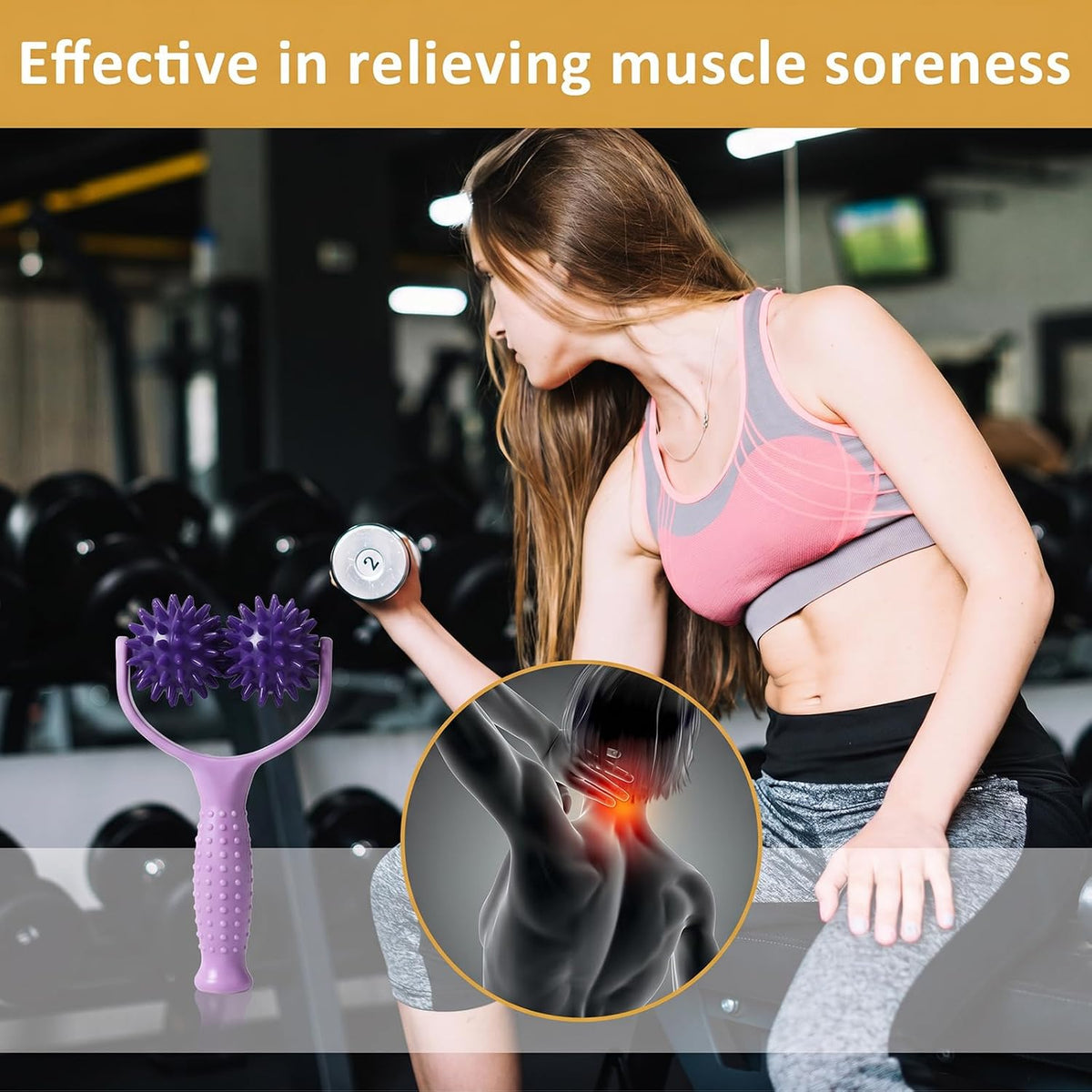 Handheld Spiky Massage Balls Rollers, 2 Wheel Spiky Massage Ball Rollers Silicone Manual Massage Roller with Handle Pressure Point Muscle Massage Tool for Foot Arm Body Neck Leg Pain Pressure Relief