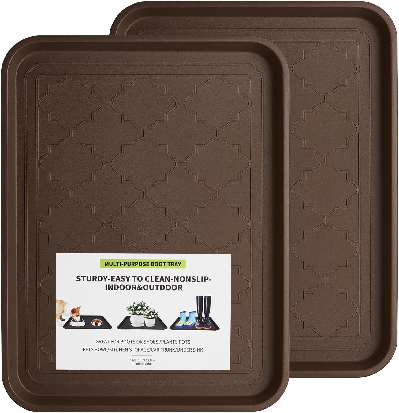Boot Tray 2 Packs All Seasons Multi-Purpose, Waterproof Boot Trays for Entryway Indoor & Outdoor, Non-Slip Shoe Tray, 16.7"x12.8",Grey