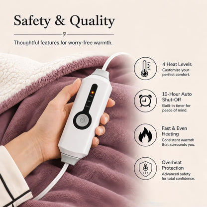 Electric Heated Blanket Full Size 72"x84" – Light Gray | ETL for Safe Overnight, 4 Heat Settings & 10H Auto Off, Dual-Sided Microplush Sherpa for Home Night, Machine washable