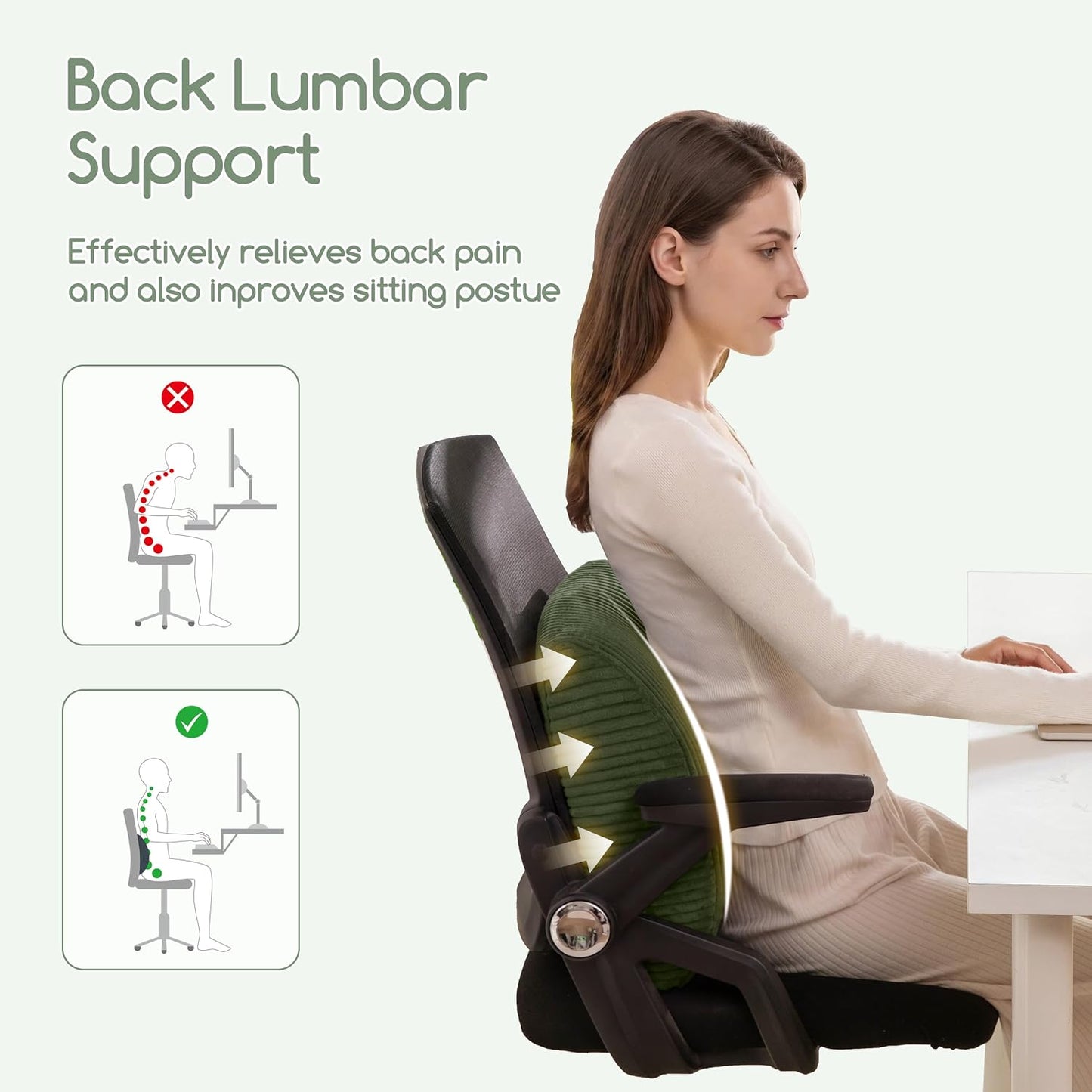 HIGOGOGO Lumbar Support Pillow for Recliner Chair/Accent Chair/Couch, Memory Foam Back Support Cushion for Elderly, Recliner Cushions for Back Rest, Pain Relief, Reading, Washable Cover, Brown