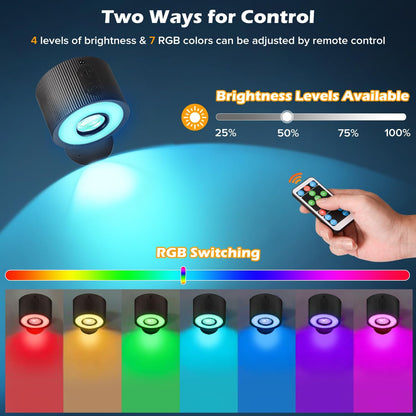 LED Wall Mounted Lights 4 Psc with Remote, 3000mAh Rechargeable Battery Operated Wall Sconces, 3 Lighting Modes & Dimmable, 360°Rotate Cordless Wall Light for Bedroom Bedside Reading Study (White)