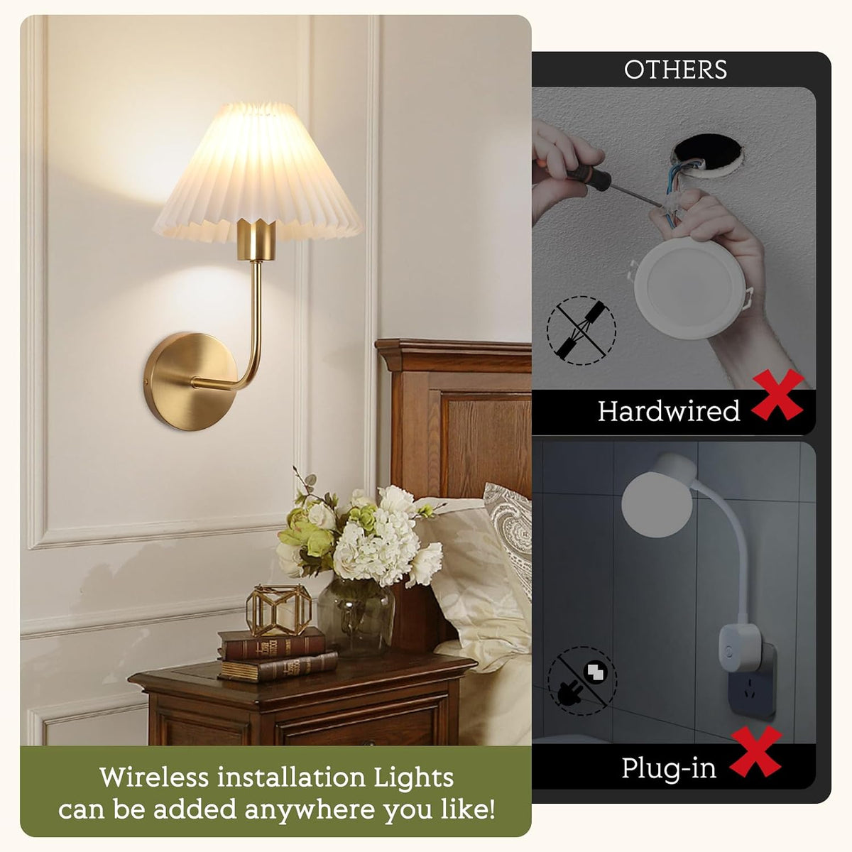 Rechargeable Battery Operated Wall Sconce Sets of 2, 15 Colors Wireless gooseneck Black Wall Lights Fixture with Dimmable Bulbs and Remote, Not Hardwired Wall Mounted Lamps for Bedroom Living Room