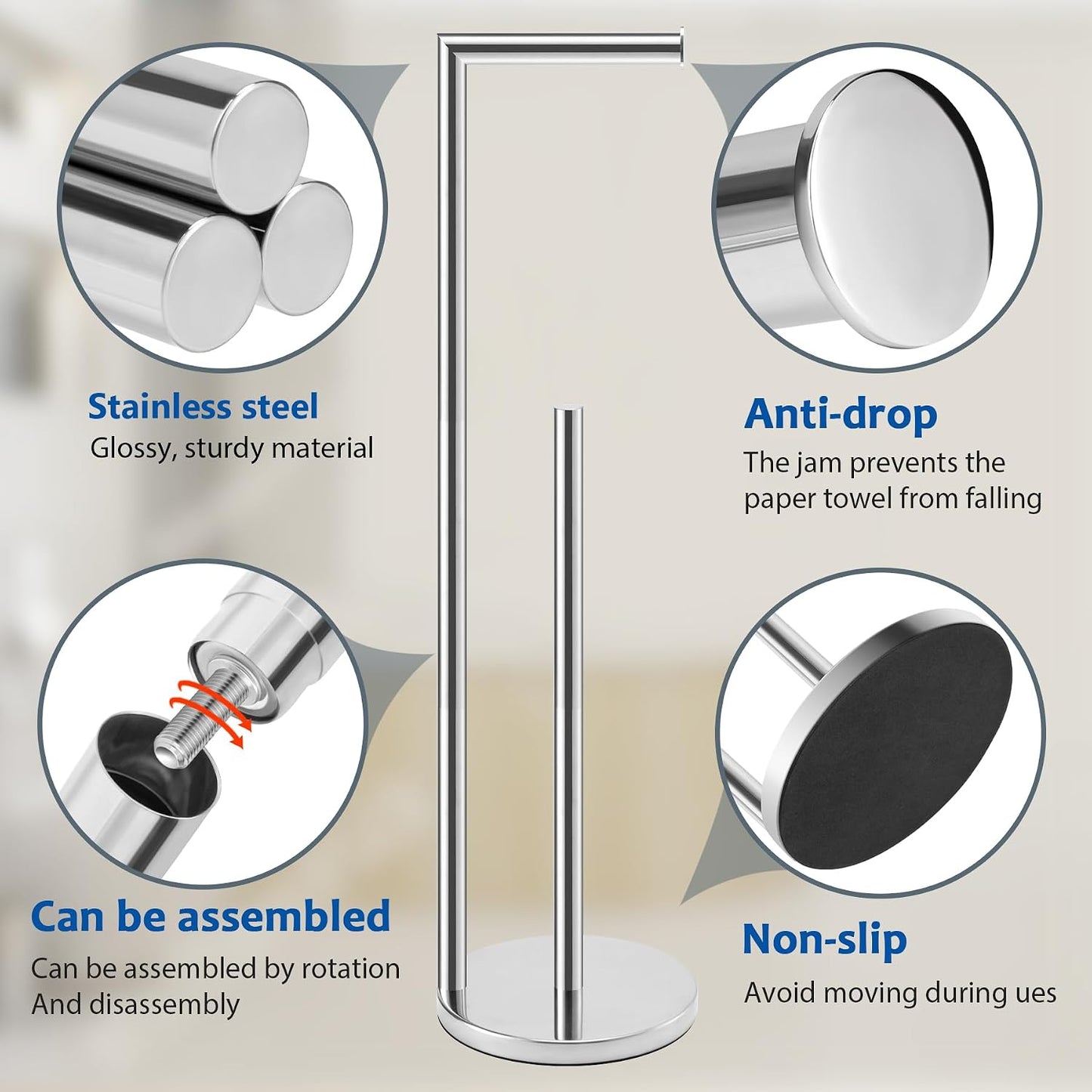 Toilet Paper Holder Stand, Bathroom Free Standing with Storage, Black | Rustproof Toilet Paper Roll Holder for 4 Rolls,with Non-Slip Stable Base,Bathroom Organizers and Storage